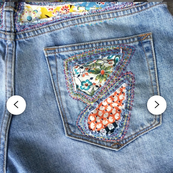 Reworked Upcycled denim shorts sashiko bro visible mending hand sewn 29” waist - Picture 4 of 9